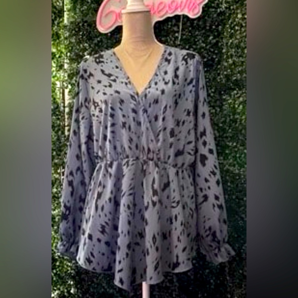 Blue animal print blouse
